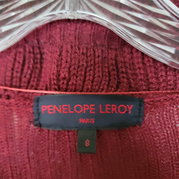 PENELOPE LEROY Chic Burgundy Ruffle Knit Cardigan - Picture 3 of 8